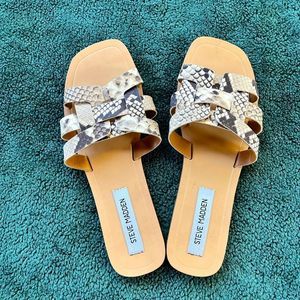 NWOT Steve Madden Sandals 8.5 Leather Snake Flat Slides